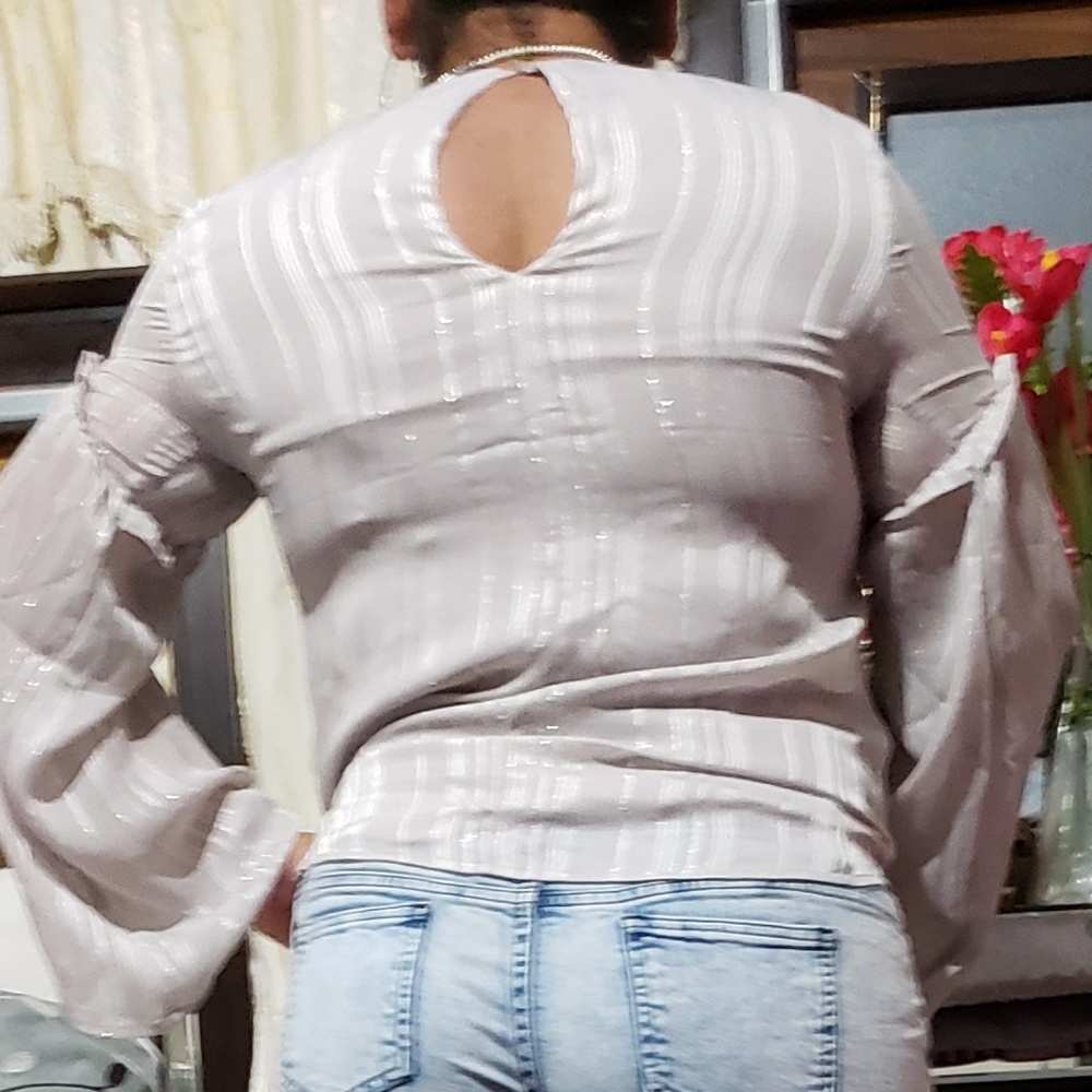 LUSH new striped lush blouse size Medium Gray - Picture 3 of 8